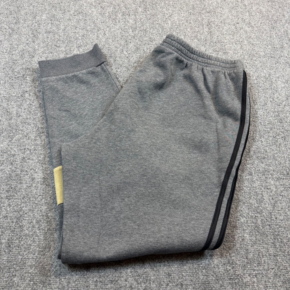 Adidas Mens 2XL Gray Yellow Stripe Fleece Joggers Sweatpants RN 88387